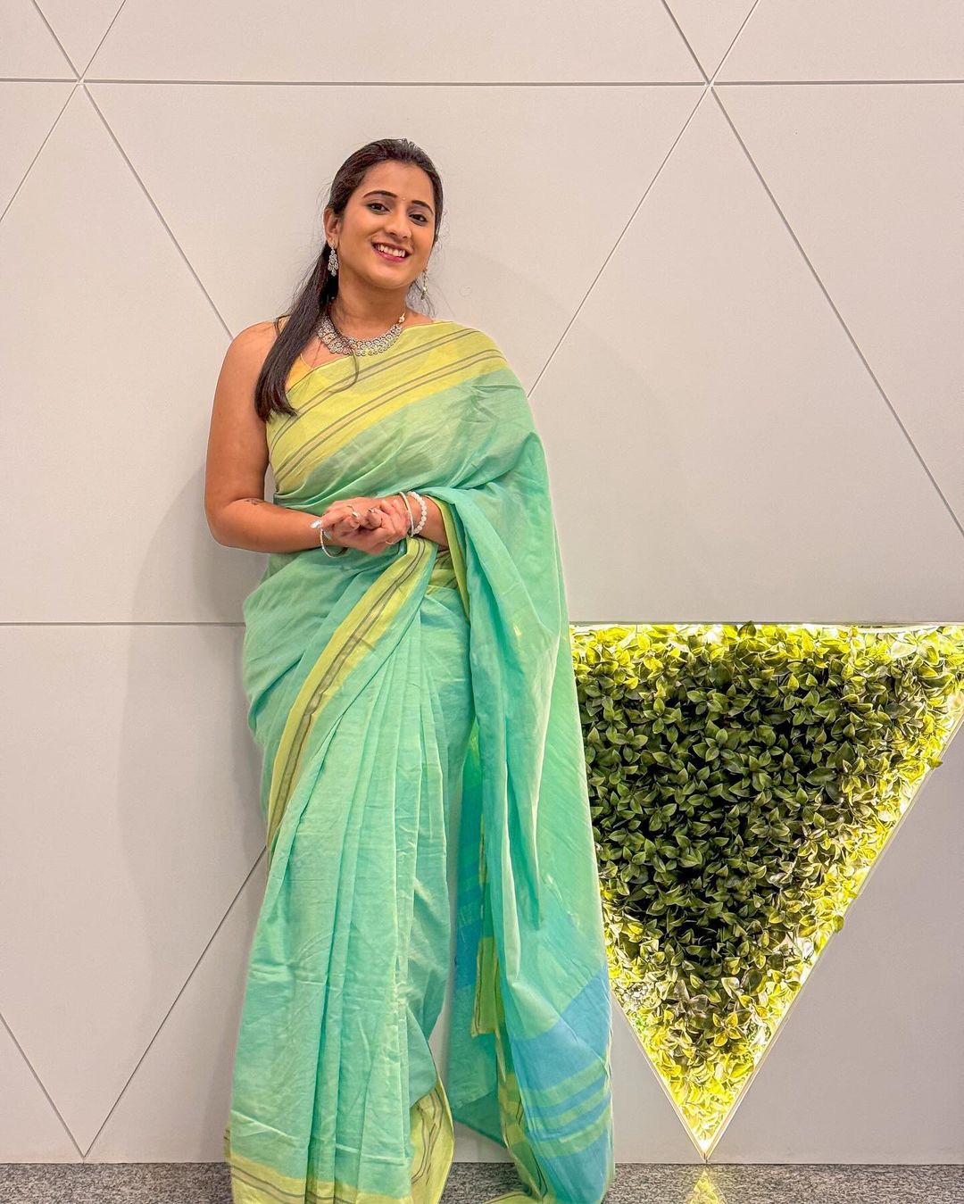 Beautiful Youtube Actress Viraajita In Green Saree3